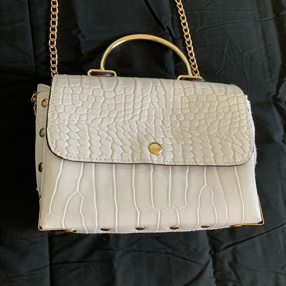 Unique Small White Leather Reptile Print Purse
